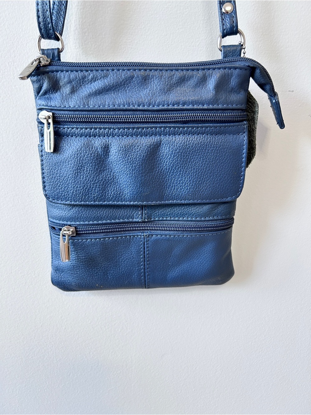Navy Leather Crossbody Shoulder Bag Adjustable Strap Women's Everyday Purse